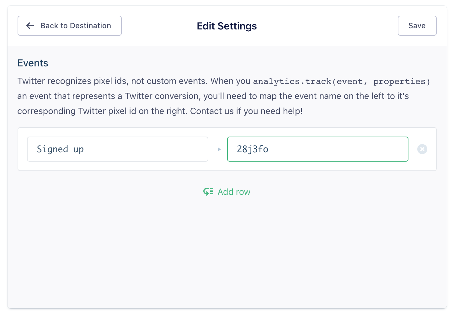 twitter conversion event mapping screenshot